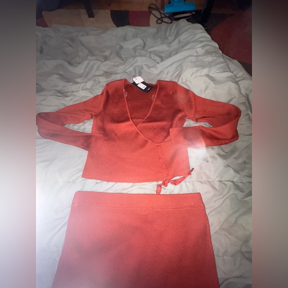 Rust Red Two-Piece Skirt Set - Picture 2 of 3